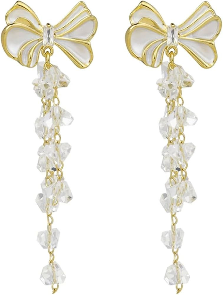 Aesthetic Bohemian Crystal Butterfly Fringe Lightweight Dangle Drop Earrings Dainty Handmade Wedd... | Amazon (US)