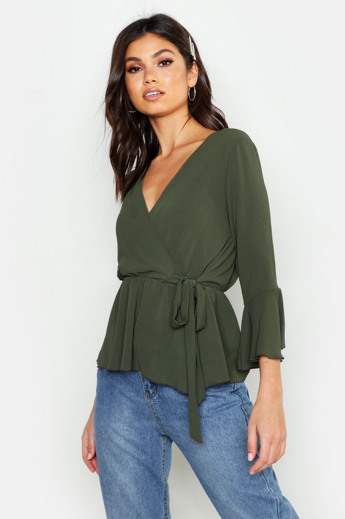 Wrap Front Peplum Hem Blouse | Boohoo.com (US & CA)