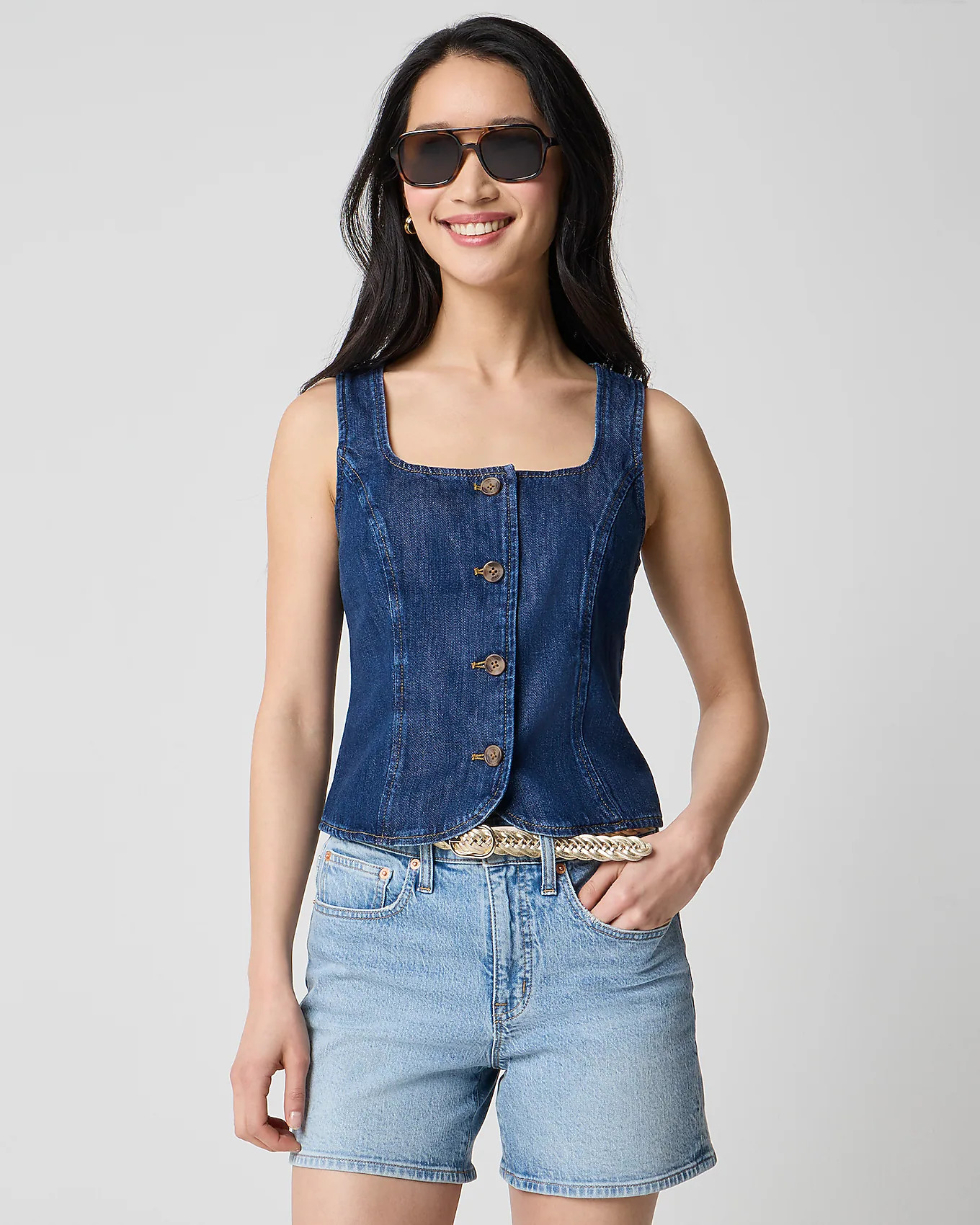 Denim scoopneck button-front vest | J.Crew Factory