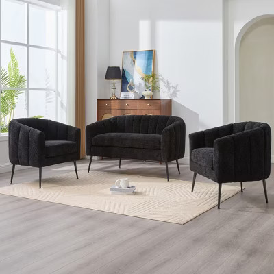 Aortzio 3 - Piece Chenille Living Room Set,Black | Target