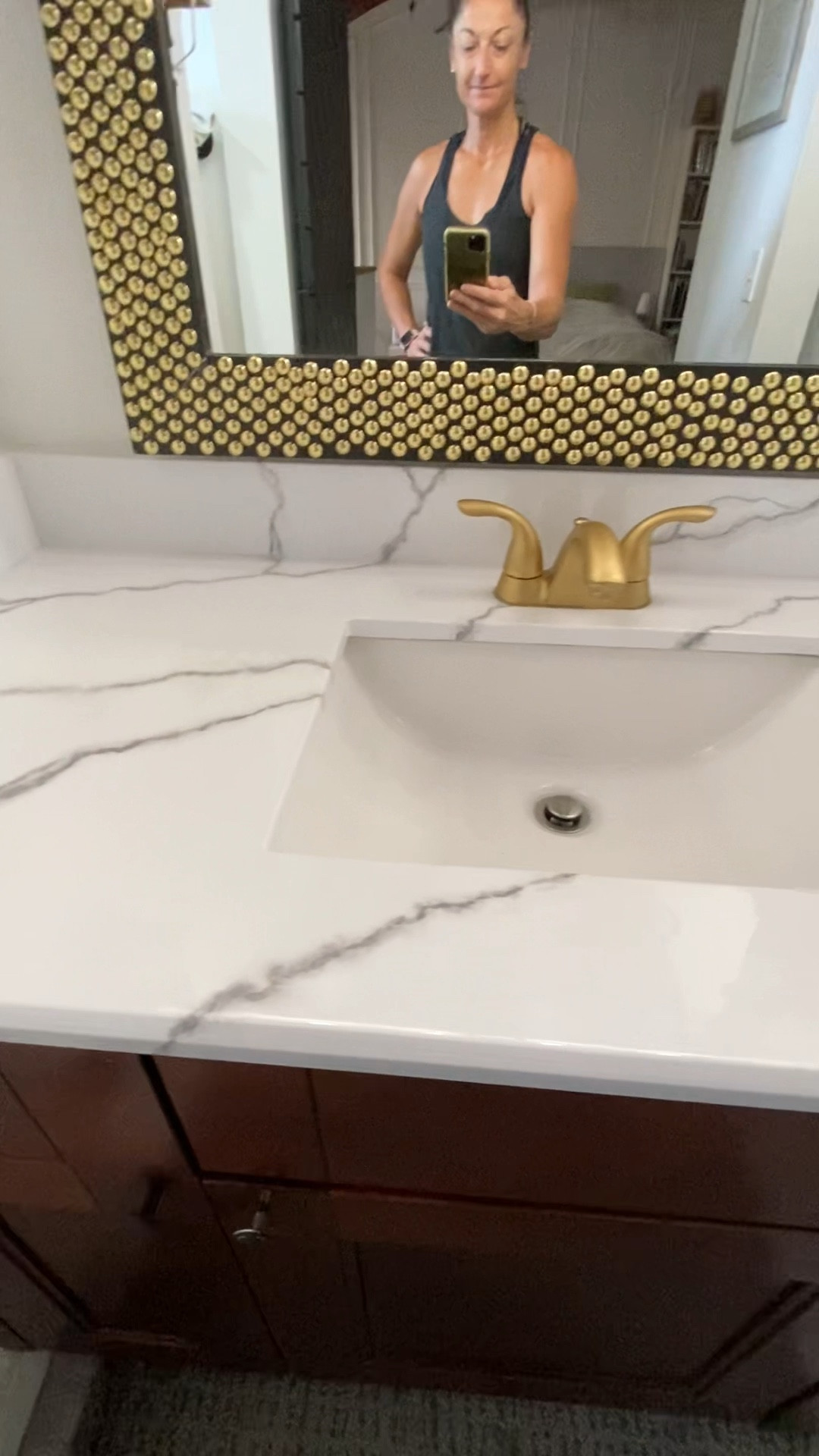 Paint and epoxy faux marble sink and spray painted gold faucet. 

#LTKhome