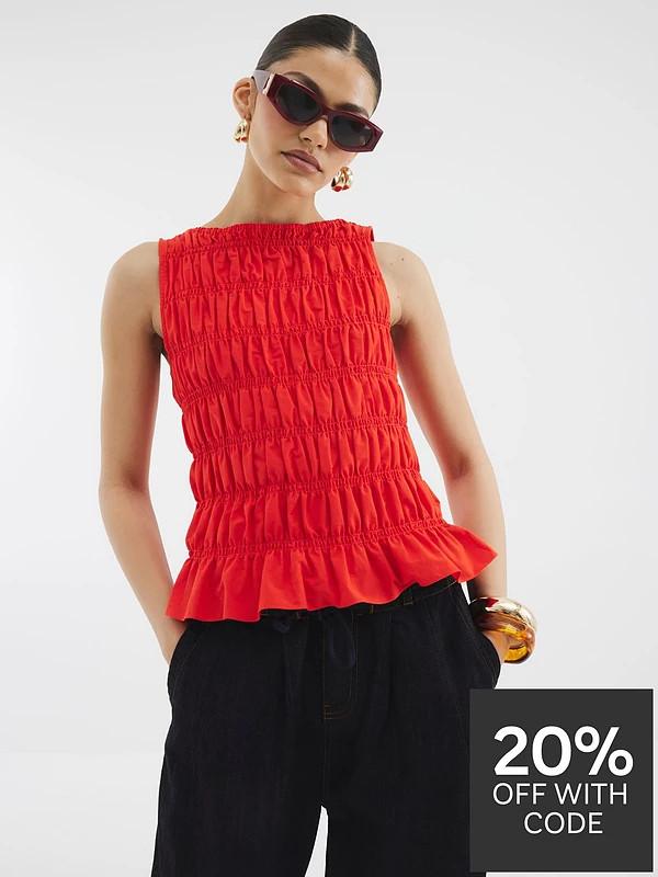 River Island Shirred Tank Top - Blue | Very (UK)