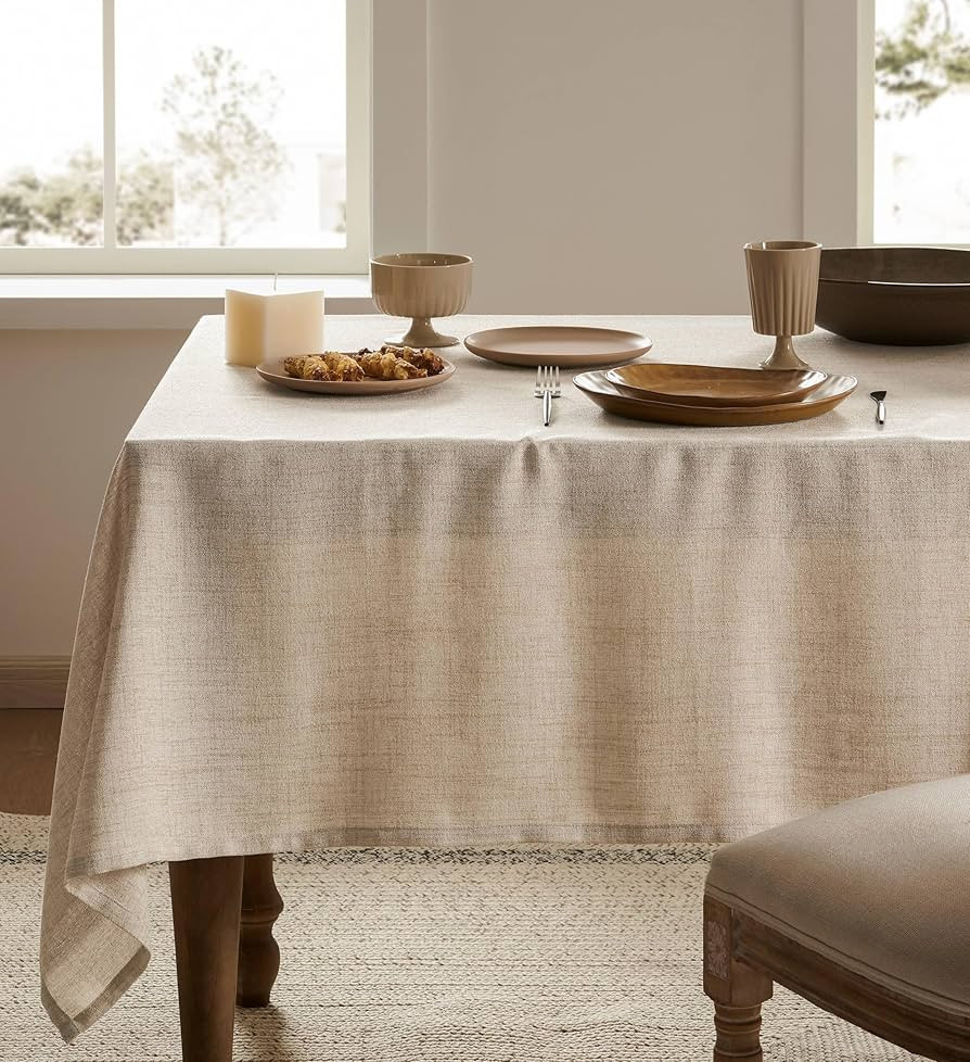 Linen Tablecloth for Rectangle Table 60x104 Inch Natural, Farmhouse Style Neutral Tablecloth, Wat... | Amazon (US)