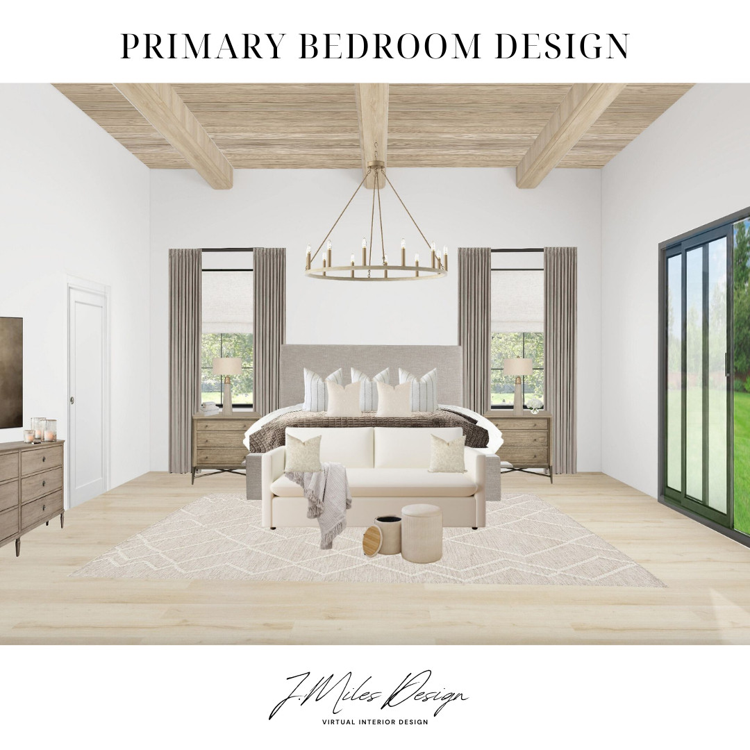 Calm, collected, and timeless — this primary bedroom design layers soft neutrals, warm wood tones, and airy textures to create a space that feels both sophisticated and inviting. ✨ From the statement chandelier to the cozy seating at the foot of the bed, every detail is designed for comfort and style.

The ultimate modern retreat you’ll never want to leave. 🤍 

 #LTKHome #LTKSaleAlert