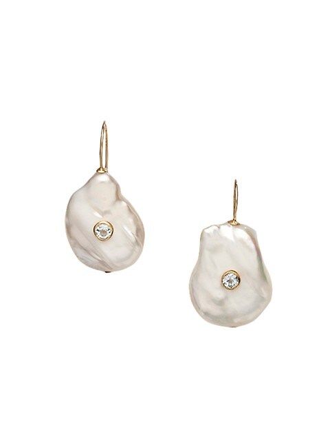 June 18K Gold-Plated, 20MM Cultured Freshwater Pearl & Blue Topaz Drop Earrings | Saks Fifth Avenue