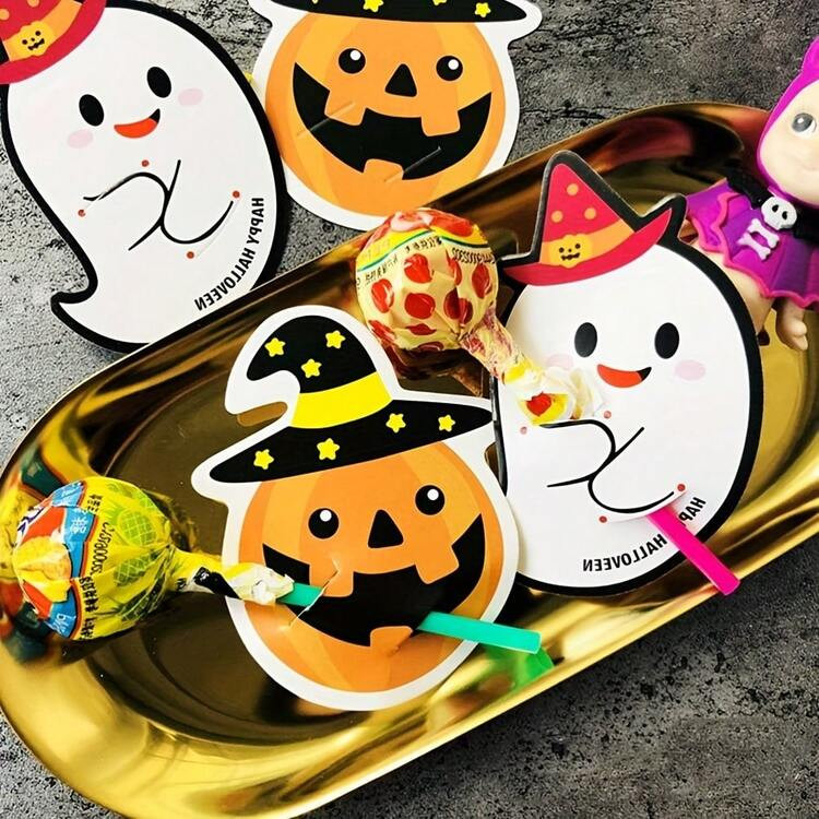 Fifty Halloween Pumpkin Ghost Lollipop Paper Cards Diy Sugar Cards Decorative Cards,Christmas | S... | SHEIN