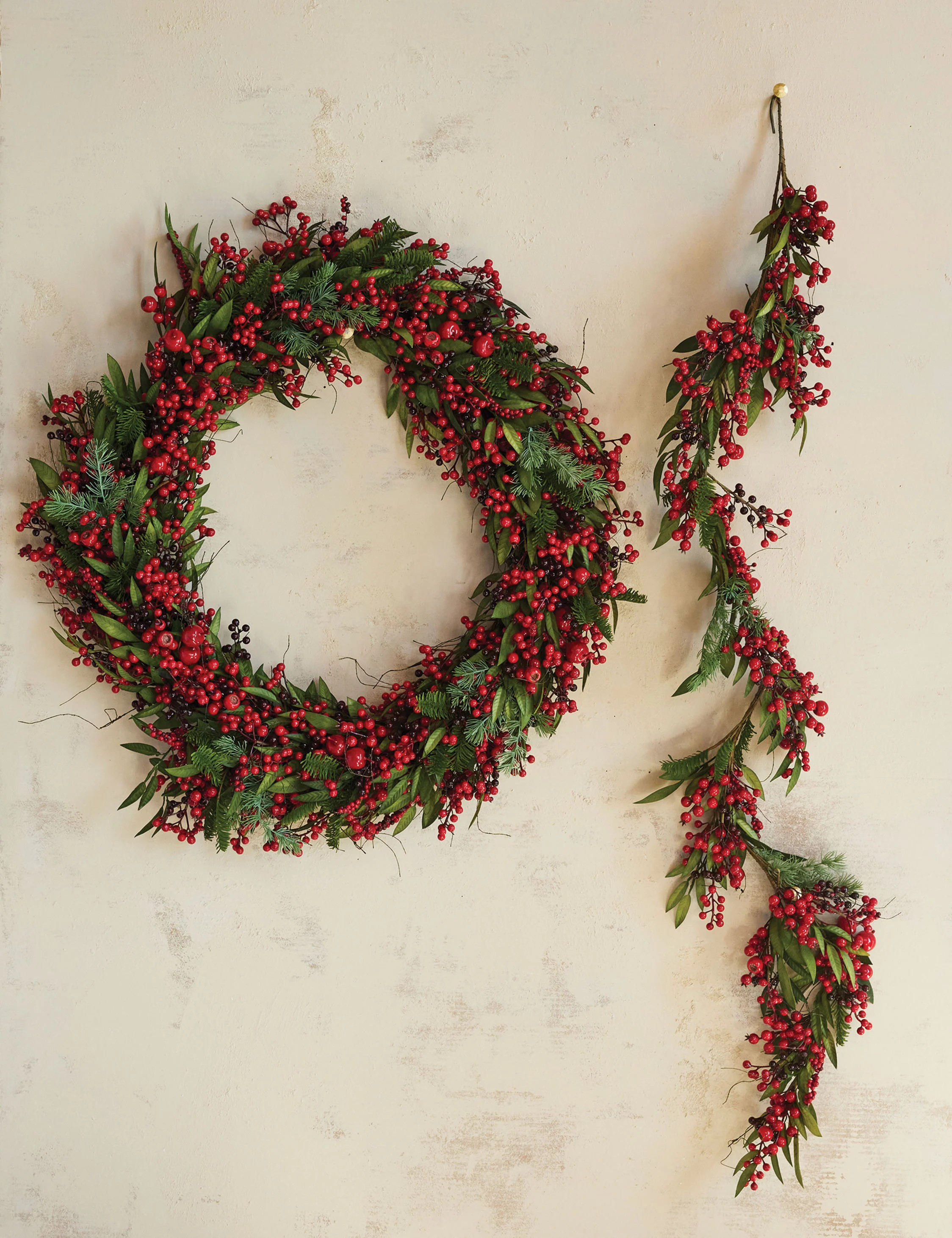 Faux Spruce Garland with Red Berries and Pinecones | Lulu and Georgia 