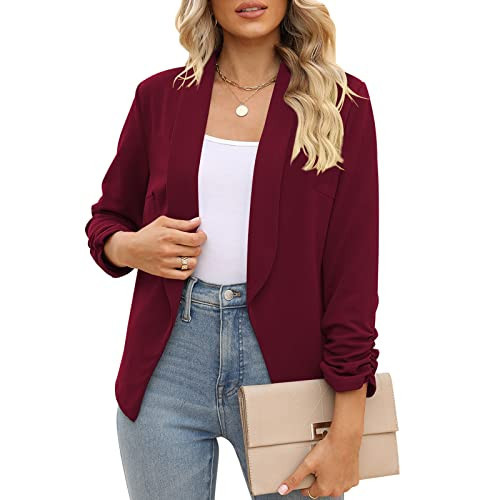 POGT Work Outfits for Women Office,Womens Casual Red Blazer Business Work Suit Jacket(XL, Wine Red) | Amazon (US)
