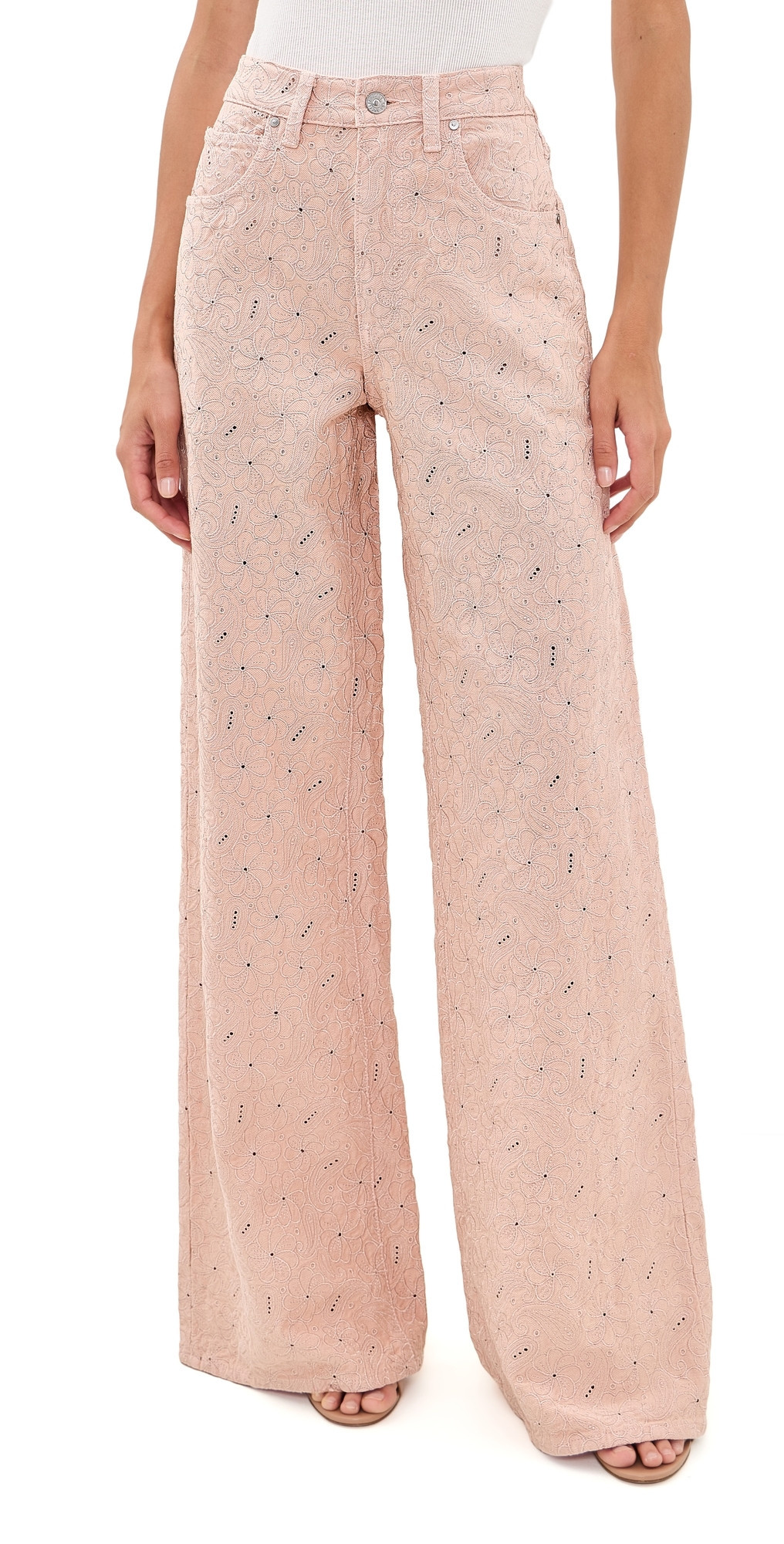 PAIGE Cameron Wide Leg Jeans Sunset Peach Embroidered 26 | Shopbop