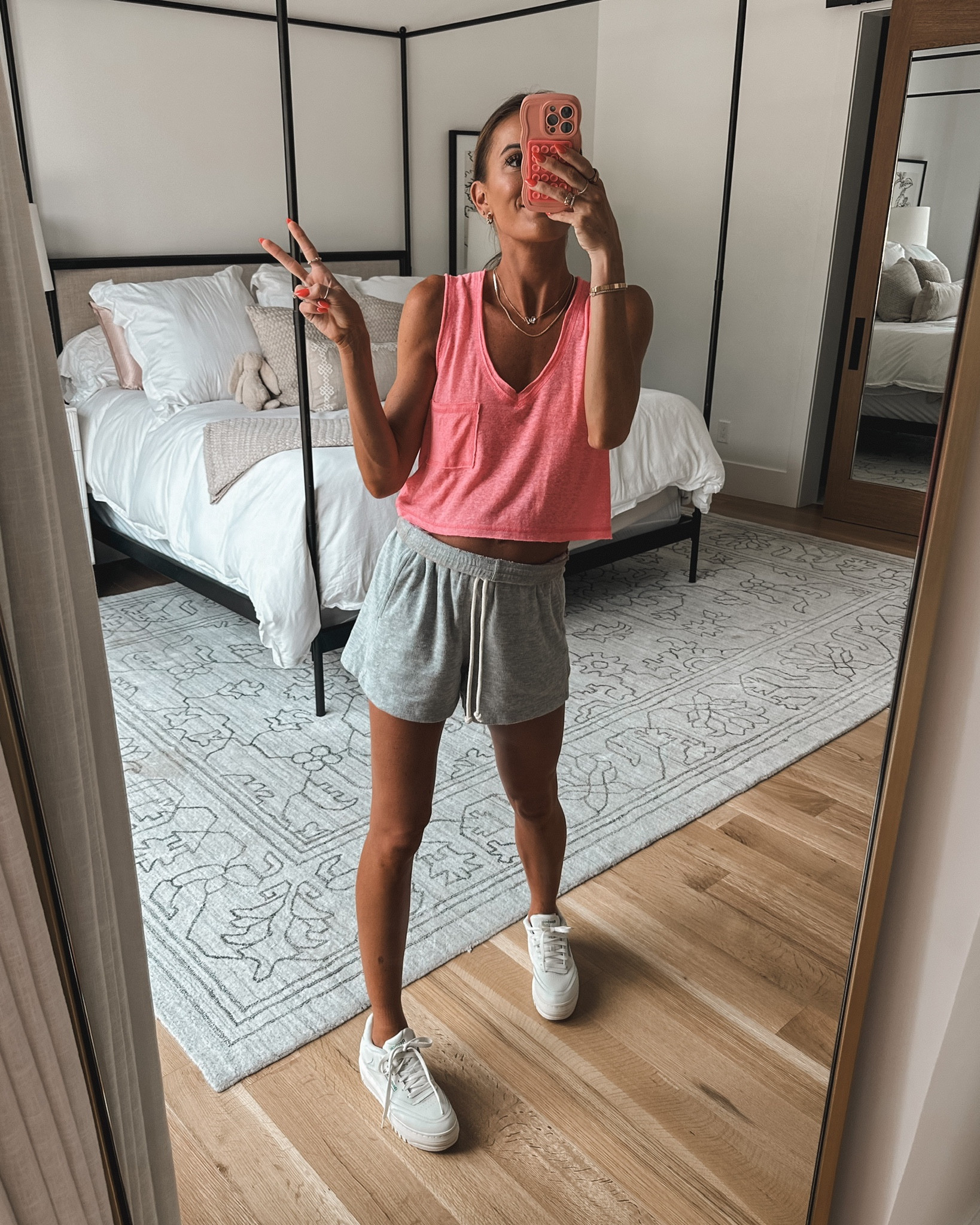 always in the mood for coral! this v-neck tank is super breathable for this hot weather! and these reebok’s 💯 

#LTKFitness #LTKshoecrush #LTKsalealert