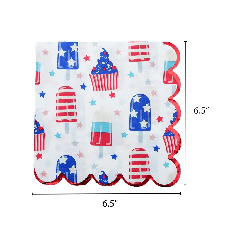 Red/White/Blue Cupcake and Ice Pop Disposable Paper Napkins, 6.5" x 6.5", 16 Count, Patriotic by ... | Walmart (US)