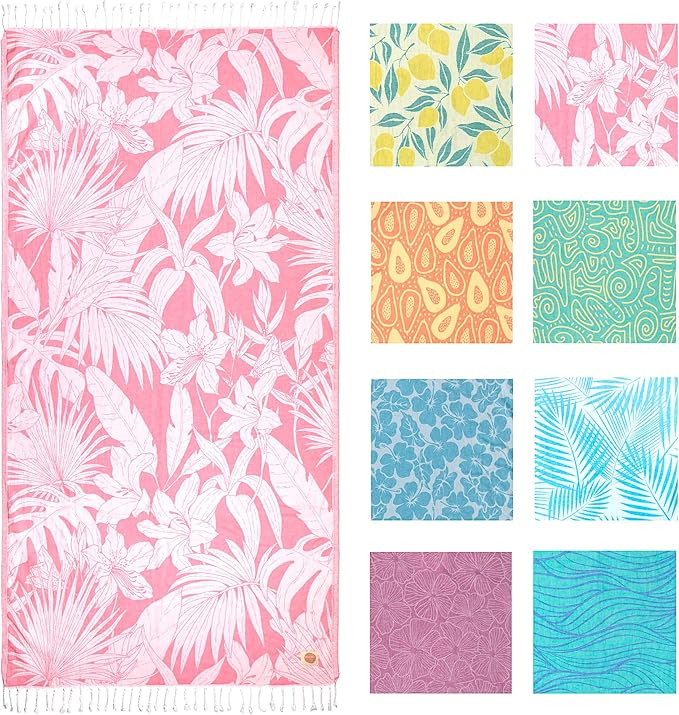 Nova Blue Pink Jungle Turkish Beach Towel (35 X 67) – Extra Large Cute Beach Towel, 100% Cotton... | Amazon (US)