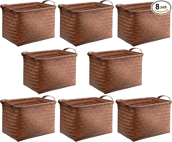 BROWNLILY Handwoven Clothes Basket Laundry Hampers Large Wicker Storage Baskets for Shelves Blank... | Amazon (US)
