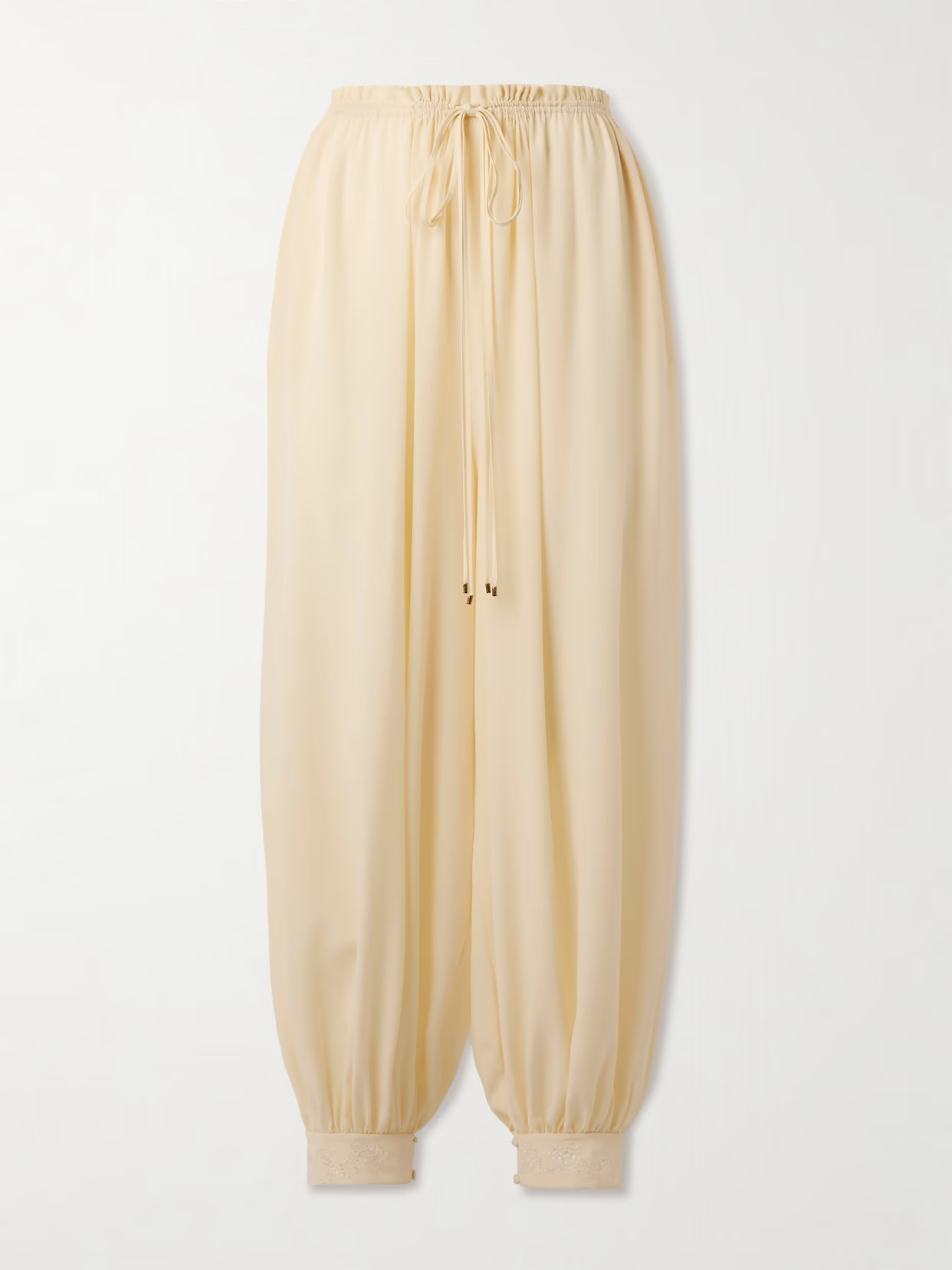 Chloé - Embroidered Silk Tapered Pants - Neutrals | NET-A-PORTER (US)