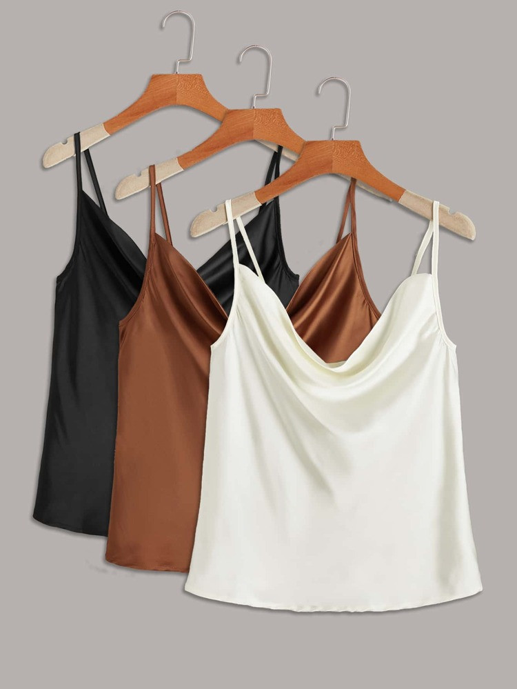 3pcs Draped Collar Satin Cami Top | SHEIN
