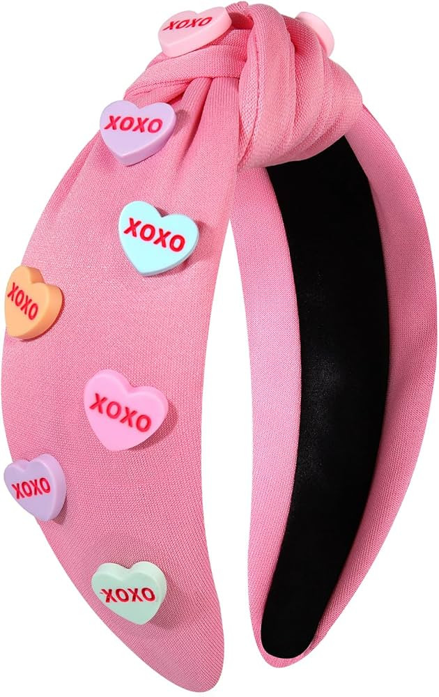 MOLOCH Pink Heart Headband for Women Rhinestone Conversation Love Heart Headbands Crystal Knotted... | Amazon (US)