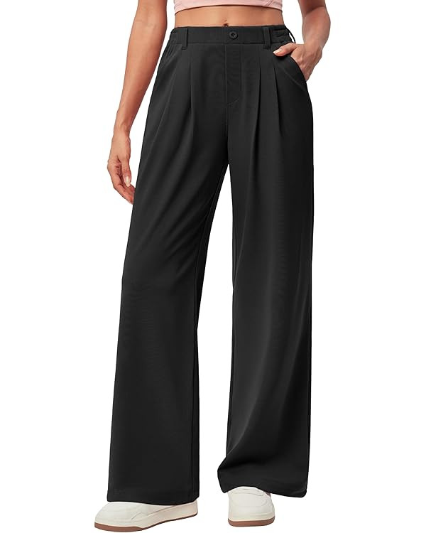 IUGA Wide Leg Stretchy Work Pants Pull on Business Casual Pants for Women High Waisted Slacks, 26... | Amazon (US)