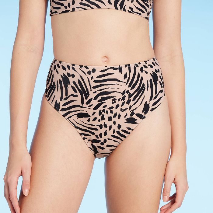 Women's Ribbed High Waist High Leg Bikini Bottom - Shade & Shore™ Animal Print | Target
