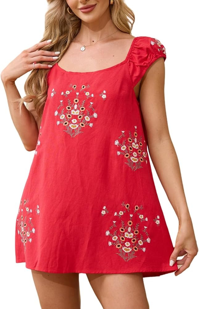 Womens Summer Casual Dresses Floral Embroidered Dress Wedding Guest Sundresses for Beach Vacation | Amazon (US)