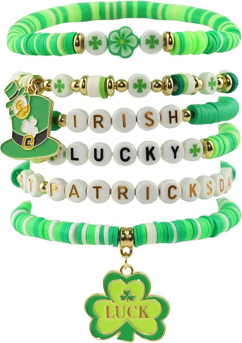 OHOME St Patricks Day Accessories - 6 Pack Shamrock Bracelets | St Patricks Day Shirt Outfit for ... | Amazon (US)