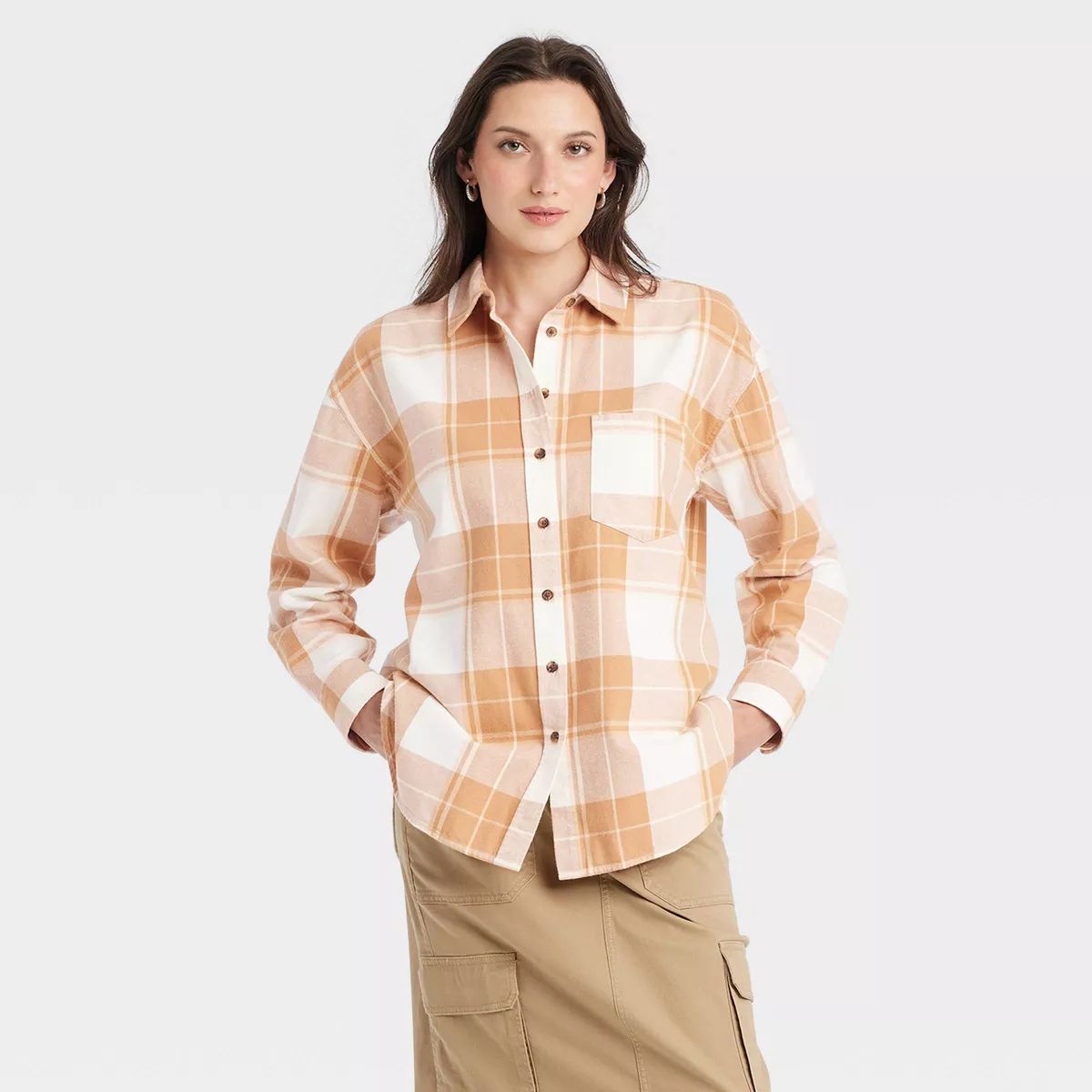 Women's Oversized Flannel Long Sleeve Collared Button-Down Shirt - Universal Thread™ | Target