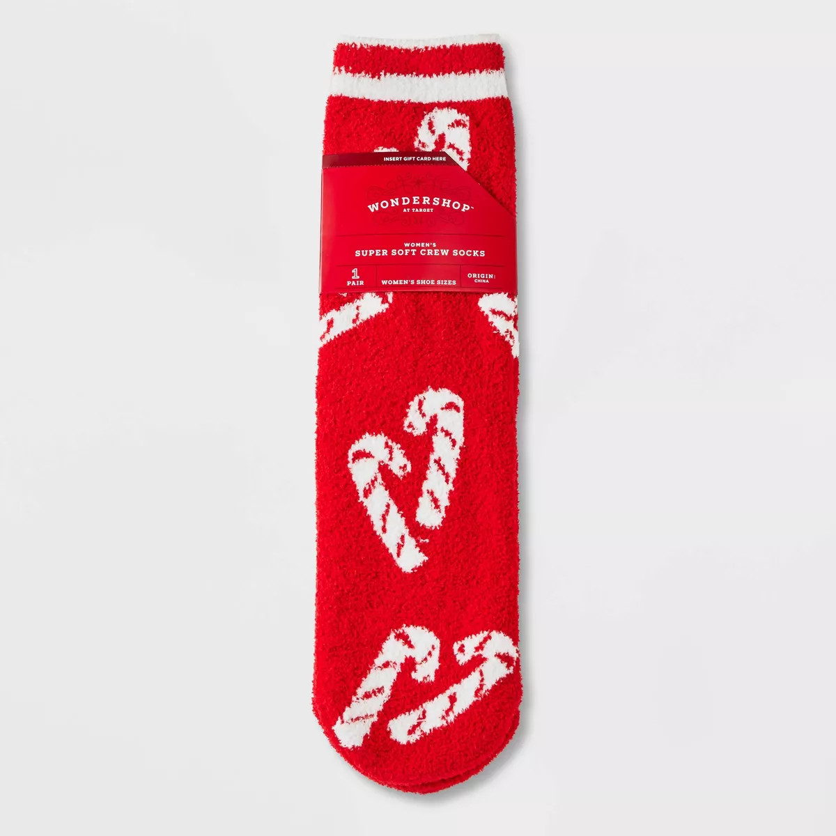 Women's Candy Cane 'Merry and Bright' Cozy Crew Socks with Gift Card Holder - Wondershop™ Red/W... | Target