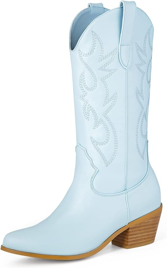 MUCCCUTE Cowboy Boots for Women - Cowgirl Boots Mid Calf with Embroidery, Pointed Toe Chunky Heel... | Amazon (US)