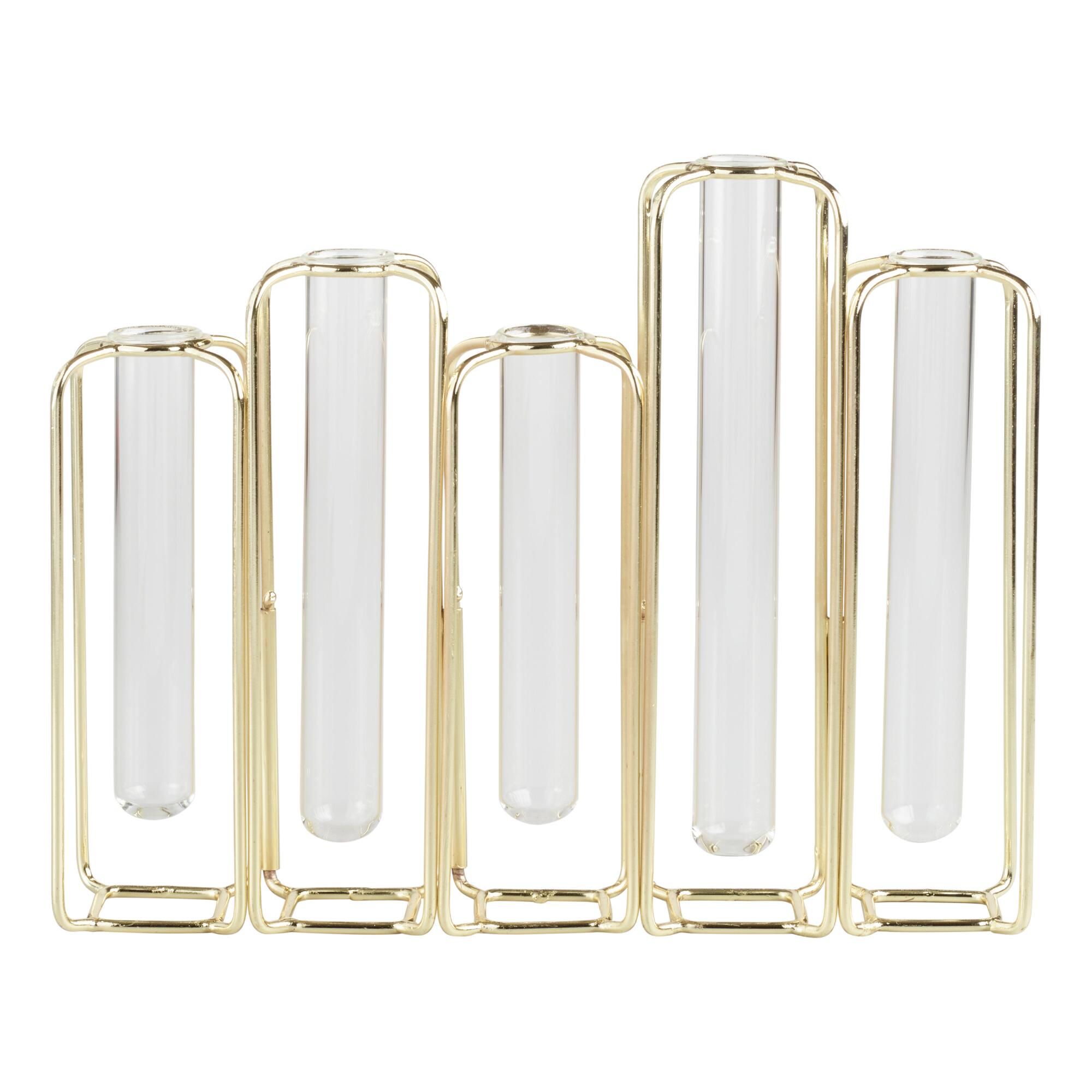 Brass and Clear Glass Test Tube Vases: Gold by World Market | World Market