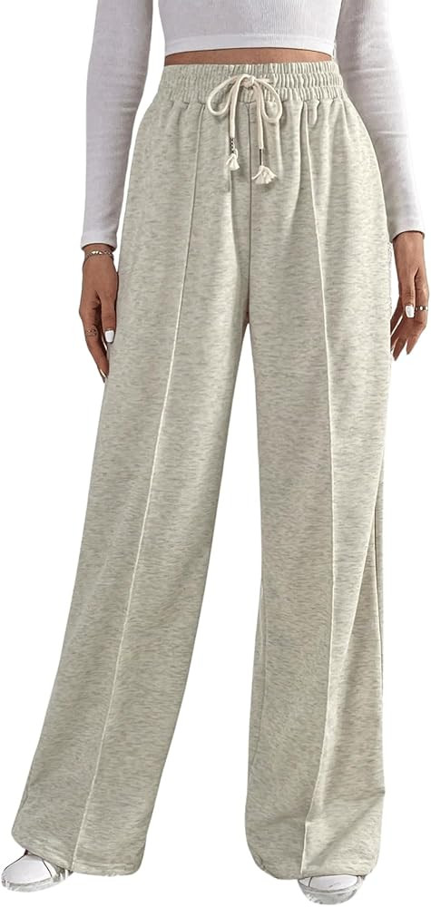 Floerns Women's Causal Drawstring High Waist Baggy Straight Wide Leg Sweatpants with Pockets | Amazon (US)