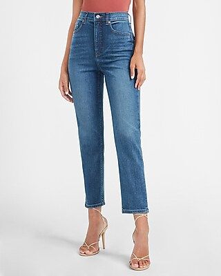 Super High Waisted Faded Dark Wash Mom Jeans | Express