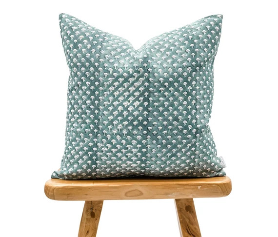 Designer Floral Indigo Blue on Natural Linen Pillow Cover - Etsy | Etsy (US)