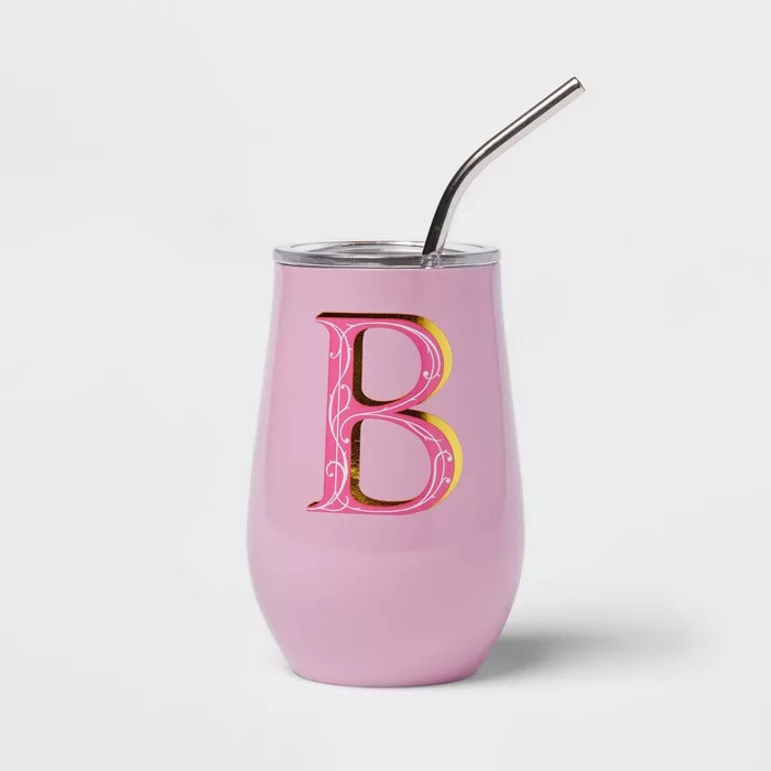 11.8oz Stainless Steel Monogram Wine Tumbler with Straw - Opalhouse™ | Target