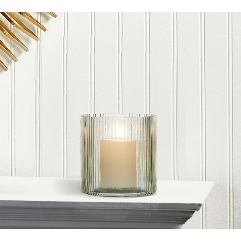 Better Homes & Gardens Green Glass Ribbed Hurricane Candle Holder, 5", Medium, Living Room - Walm... | Walmart (US)
