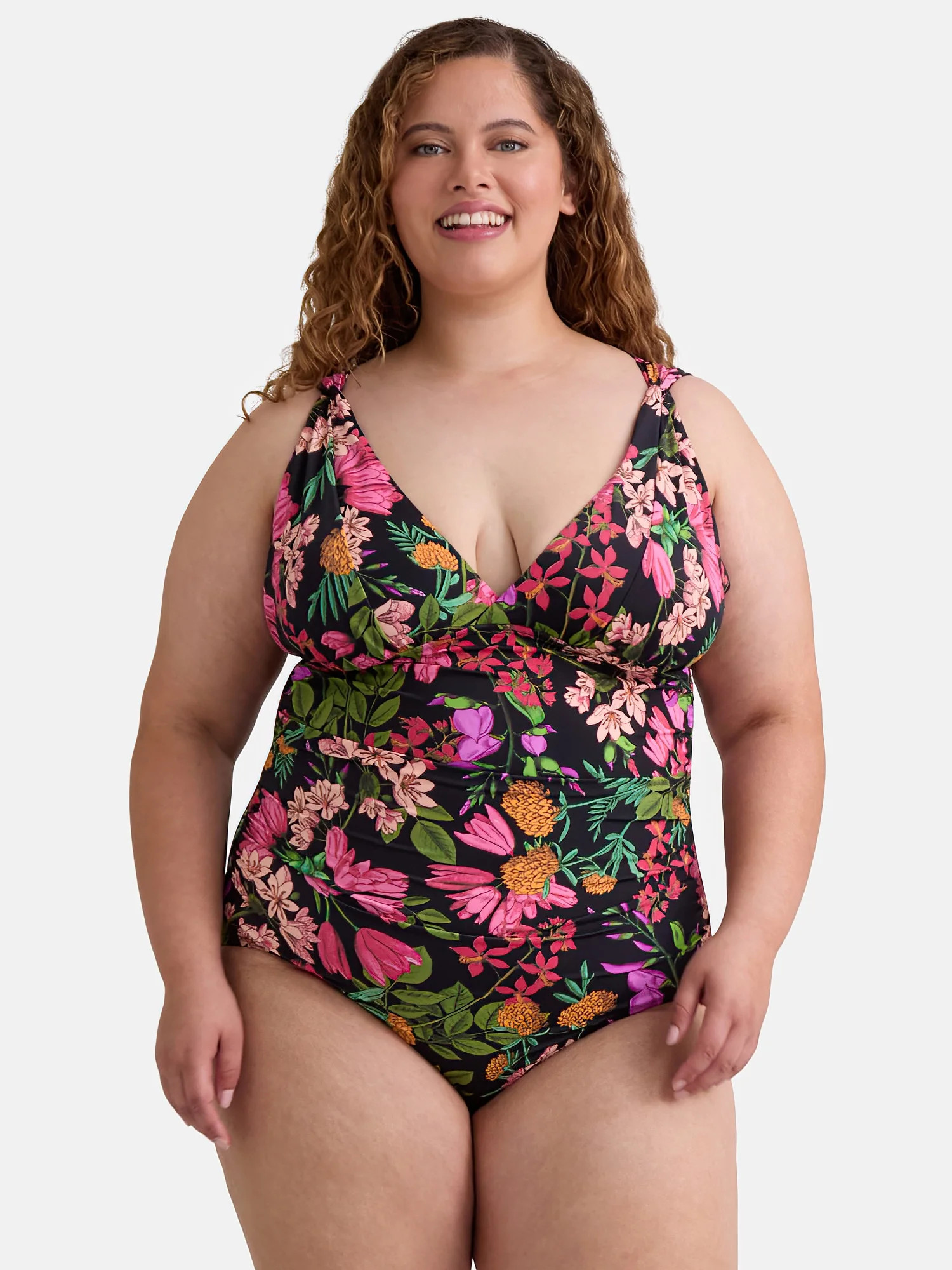 Time and Tru Women's and Women's Plus Plunge One Piece Swimsuit, Sizes XS-3X | Walmart (US)