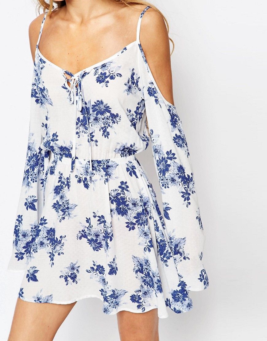 Honey Punch Boho Dress With Strappy Cold Shoulder In Floral Print | ASOS US