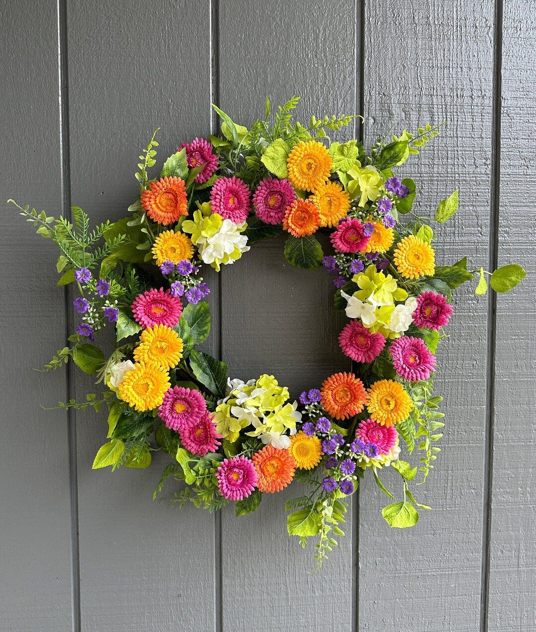 22" Spring Daisy Wreath /Twig Base | Colorful Daisy Wreath for Summer | Summer Wreath for Front D... | Etsy (US)