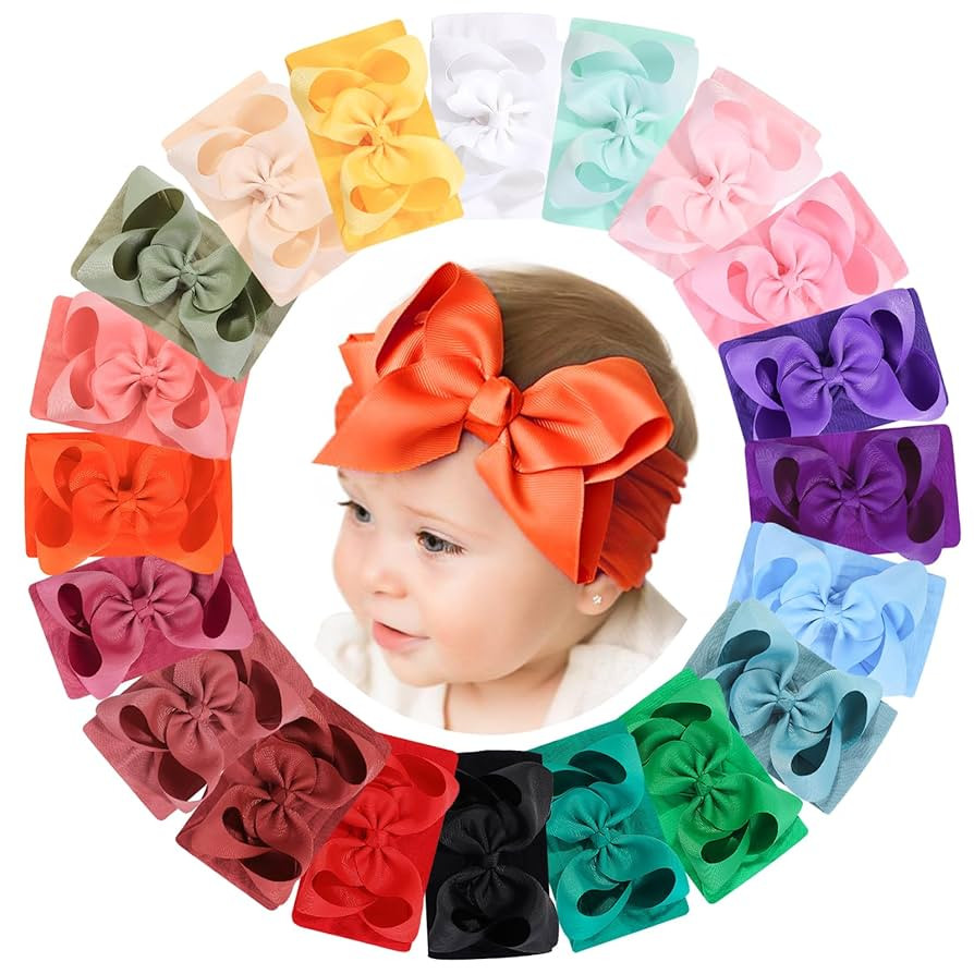 doboi Baby Girl Hair Bows and Nylon Headbands Set - 20PCS Infant Toddler Accessories With Big Bow... | Amazon (US)