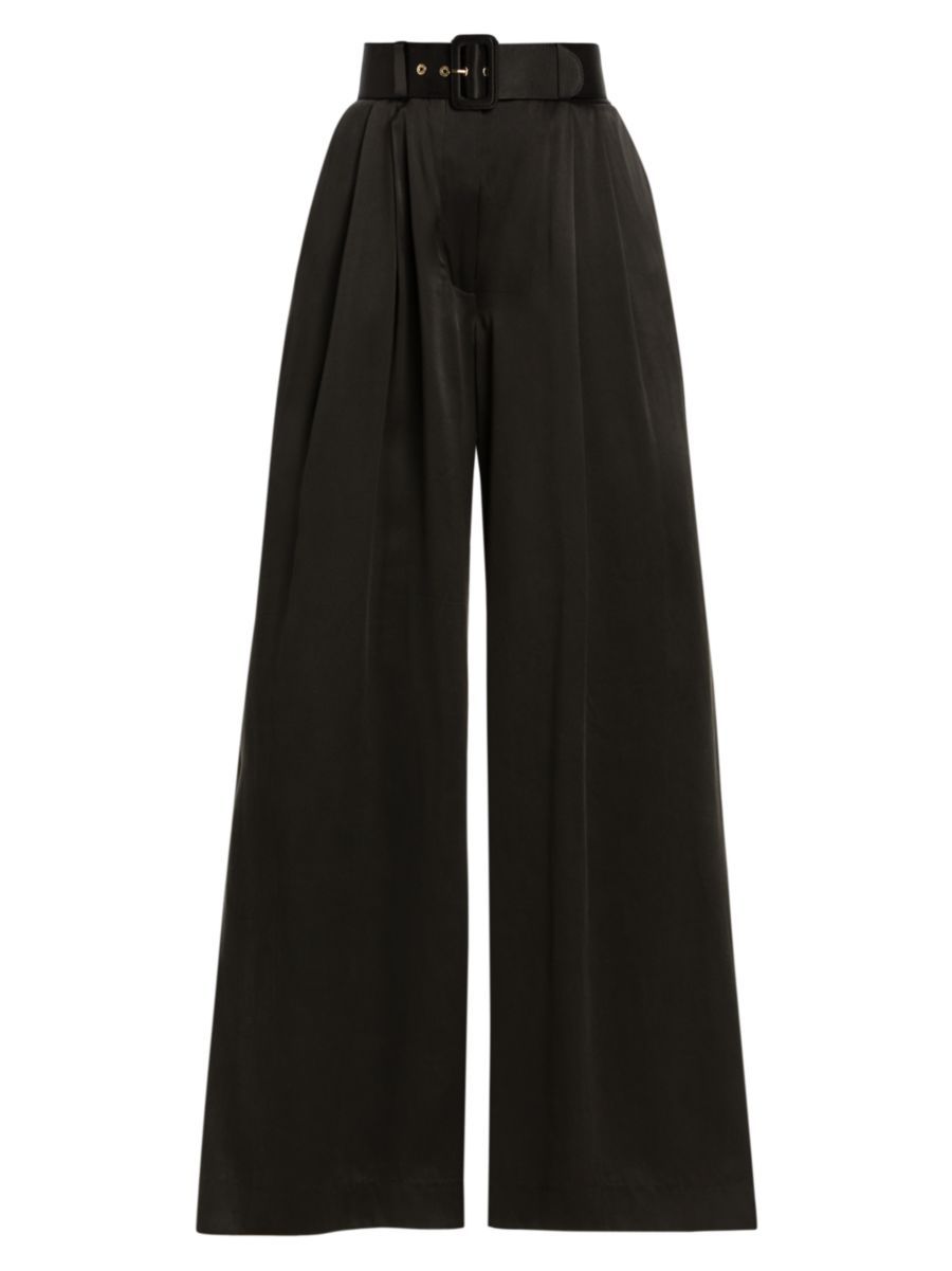 Belted Pleated Wide-Leg Silk Pants | Saks Fifth Avenue