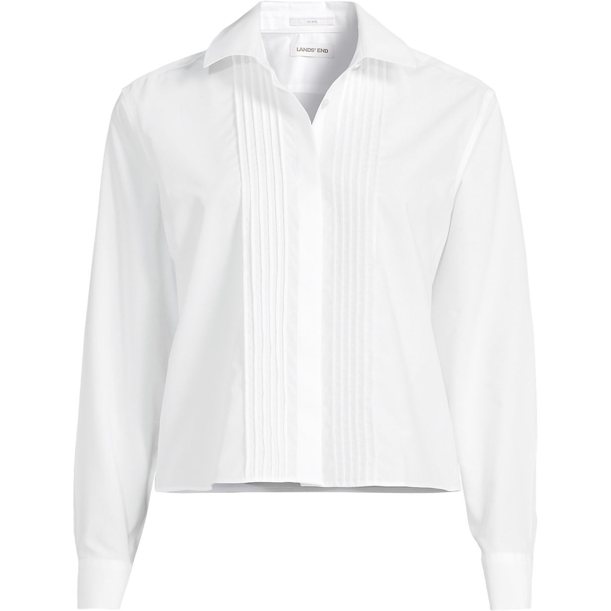 Women's Boxy Cropped No Iron Pintuck Shirt | Lands' End (US)