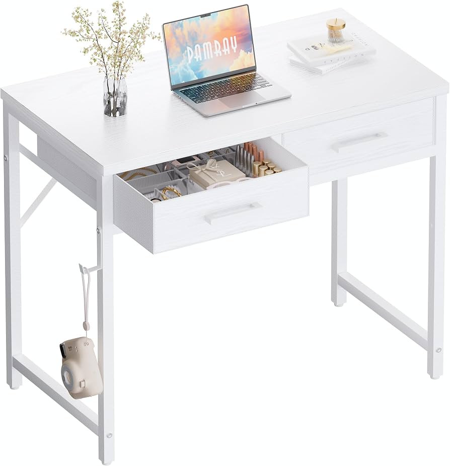Pamray 32 Inch Small Computer Desk with 2 Drawers for Bedroom Study Writing Home Office Table for... | Amazon (US)