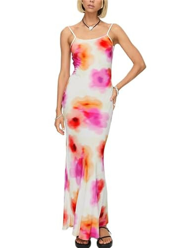 Women Sexy Floral Bodycon Maxi Dress Elegant Dress Sleeveless Summer Long Dress Cocktail Party Dress Beachwear (Colorful #R3bc, S) | Amazon (US)
