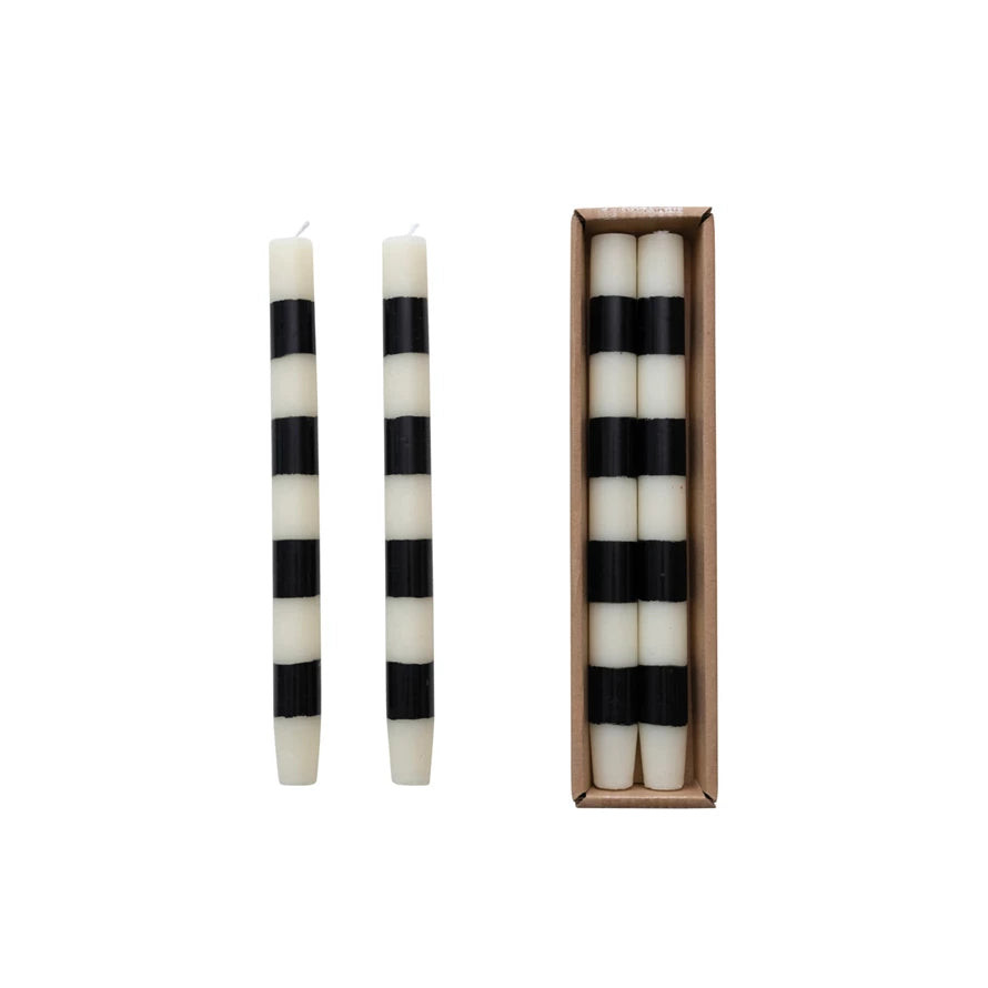 Black & Cream Striped Tapers | Pink Antlers