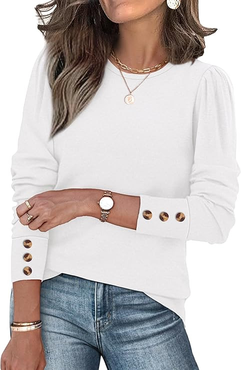 OFEEFAN Long Sleeve Shirts for Women Blouses Dressy Casual Womens Sweaters Puff Sleeve Fashion Cl... | Amazon (US)