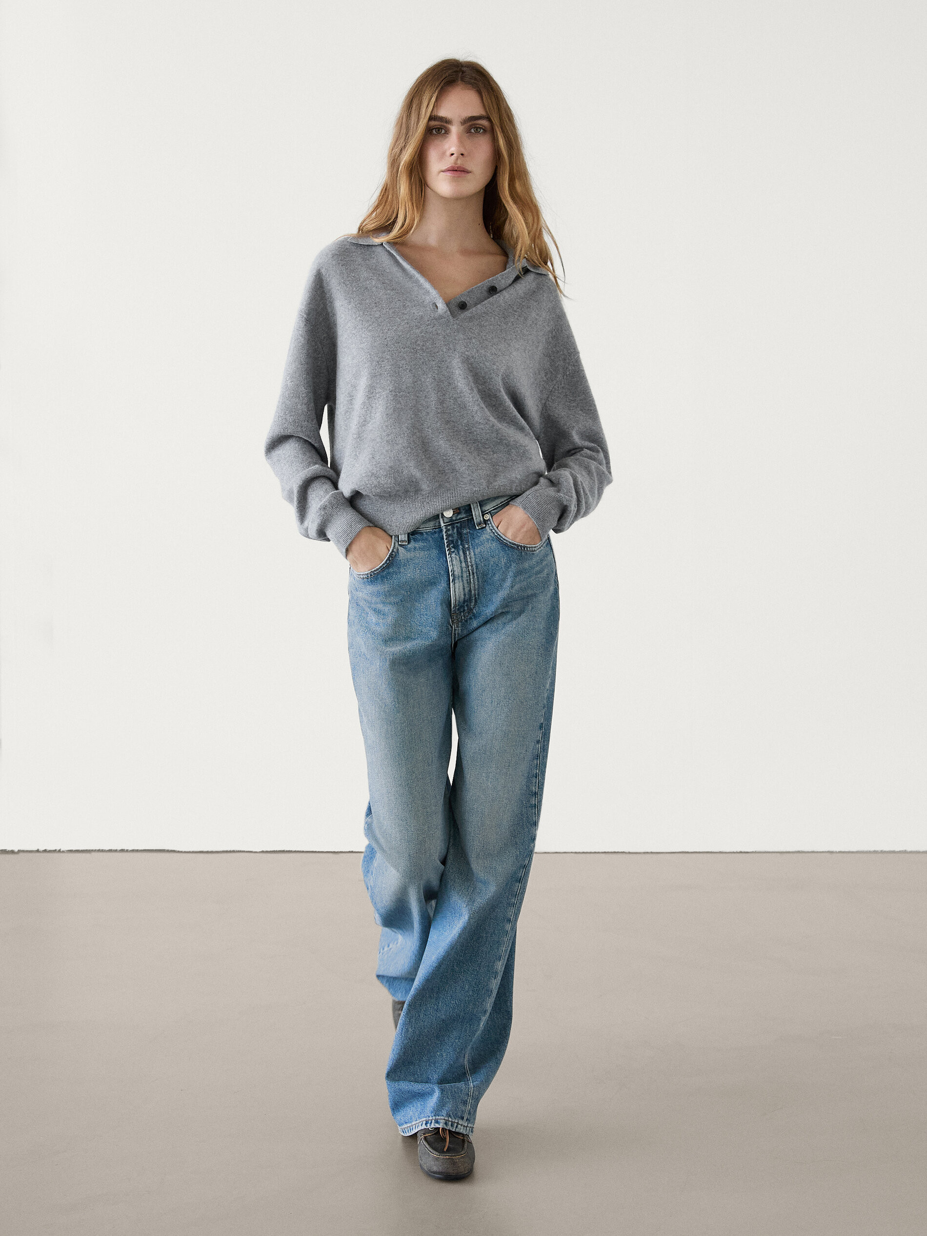 Full length wide-leg high-waist jeans | Massimo Dutti UK