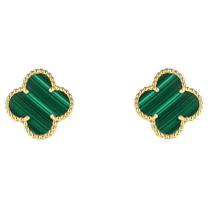 Van Cleef & Arpels Yellow Gold Malachite Vintage Alhambra Earrings VCARO3QL00 | 1stDibs