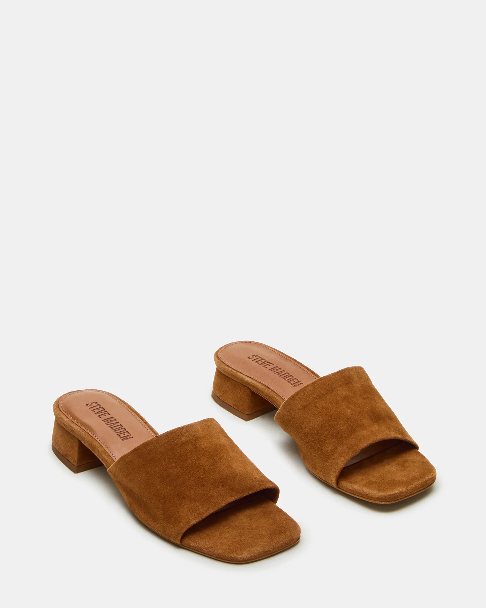 MONTGOMERY Chestnut Suede Square-Toe Slide Mule Women's Sandal | Steve Madden (US)