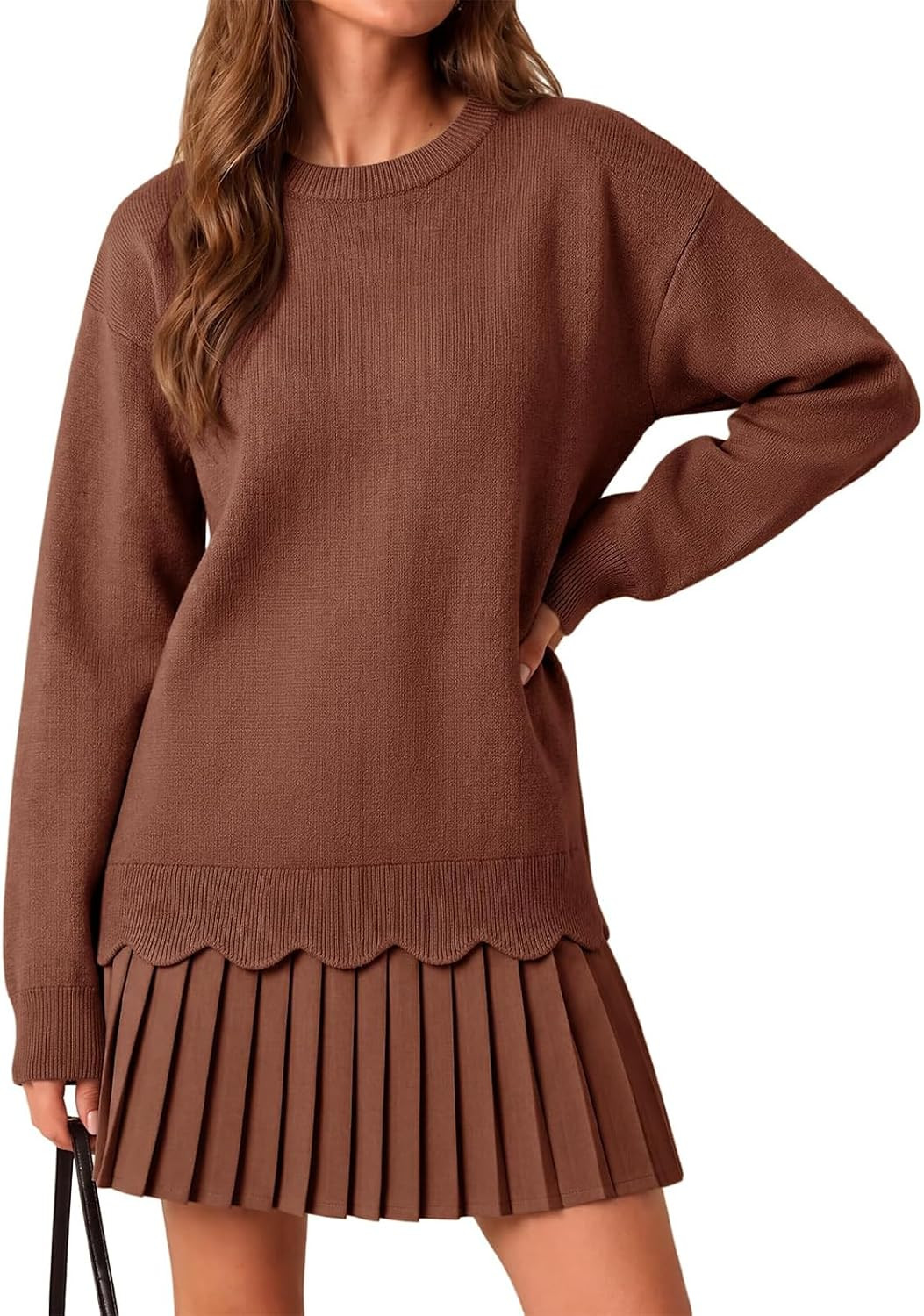Womens Sweater Dress Winter Knitted Patchwork Cute Pleated Short Dress | Amazon (US)