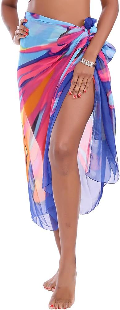 MissShorthair Womens Chiffon Beach Pareos Sarong Sheer Swimsuit Cover Ups Swimwear Bikini Wrap | Amazon (US)