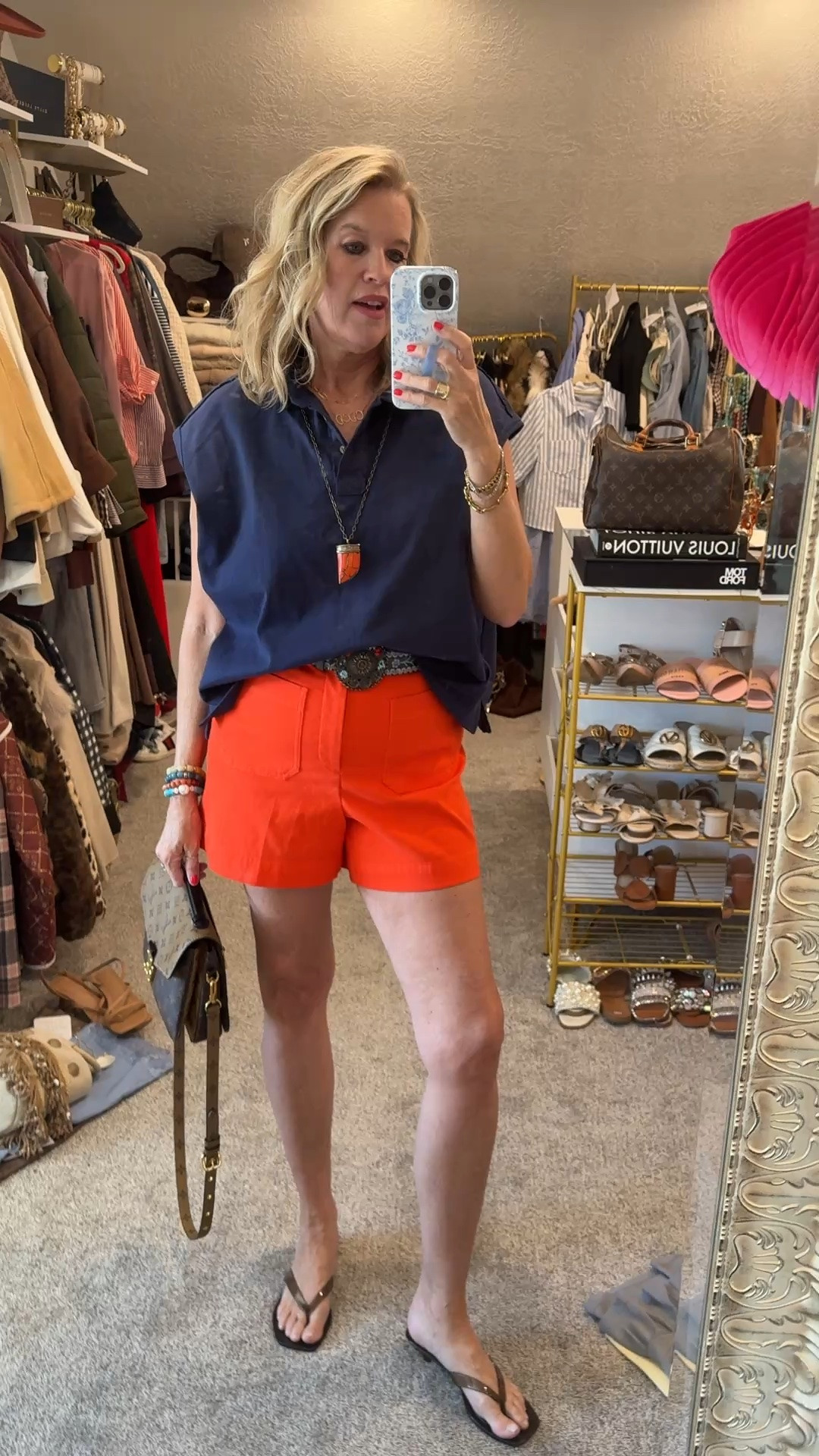 Summer outfit of the day inspo…

It’s hot here and it’s a shorts day

Spanx front pocket 5 inch seem shorts in the poppy color size med 
🚨Save 15% with code Deardarcyxspanx 

Amazon find great quality a boxy fit and polo collar, cap sleeve comes in several colors 
So good I got it in two colors 

Jelly kitten heels in brown 
So good and comfortable 
Really affordable, designer inspired 

Beaded bracelets Chicos 
Linked similar 

Orange horn necklace - vintage linked something similar 

Bag Louise  Vuitton 
But or rent 
Get one month free with code FARCY

#LTKgrwm #LTKootd #LTKOver40