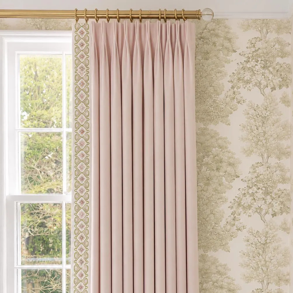 Soft blush Pinch Pleat Curtains, Embroidery Tape Trim, Blackout linen, Readily Available (Pair) | Etsy (Global)